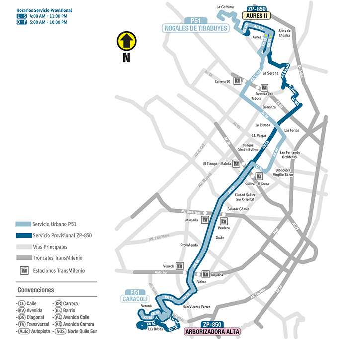 Mapa de la ruta ZP 850 tras suspensión del servicio urbano P51
