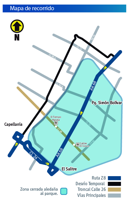 Mapa del recorrido de la ruta Z8 con su respectivo desvio