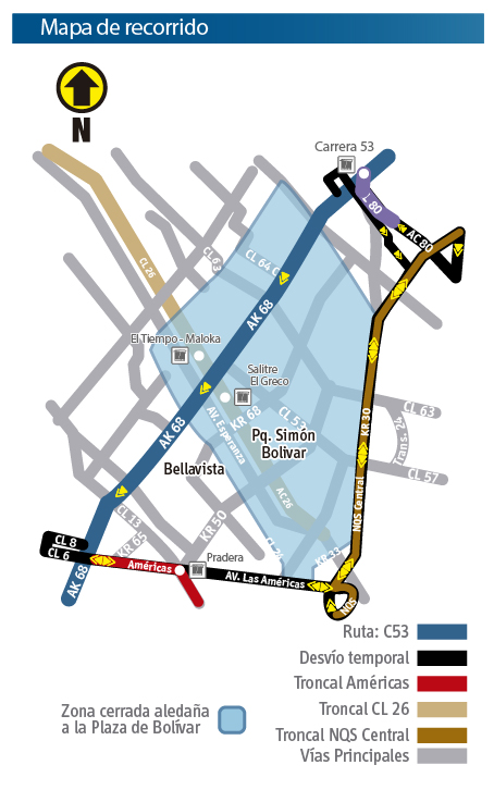 Mapa del recorrido de la ruta zonal C53
