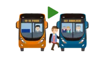 Imagen ilustrada de 2 servicios de TransMilenio  realizando transbordo