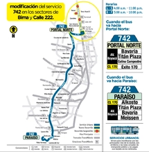 Mapa con la novedad de la ruta 742