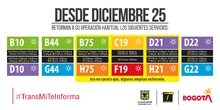 Rutas TransMilenio 25 diciembre