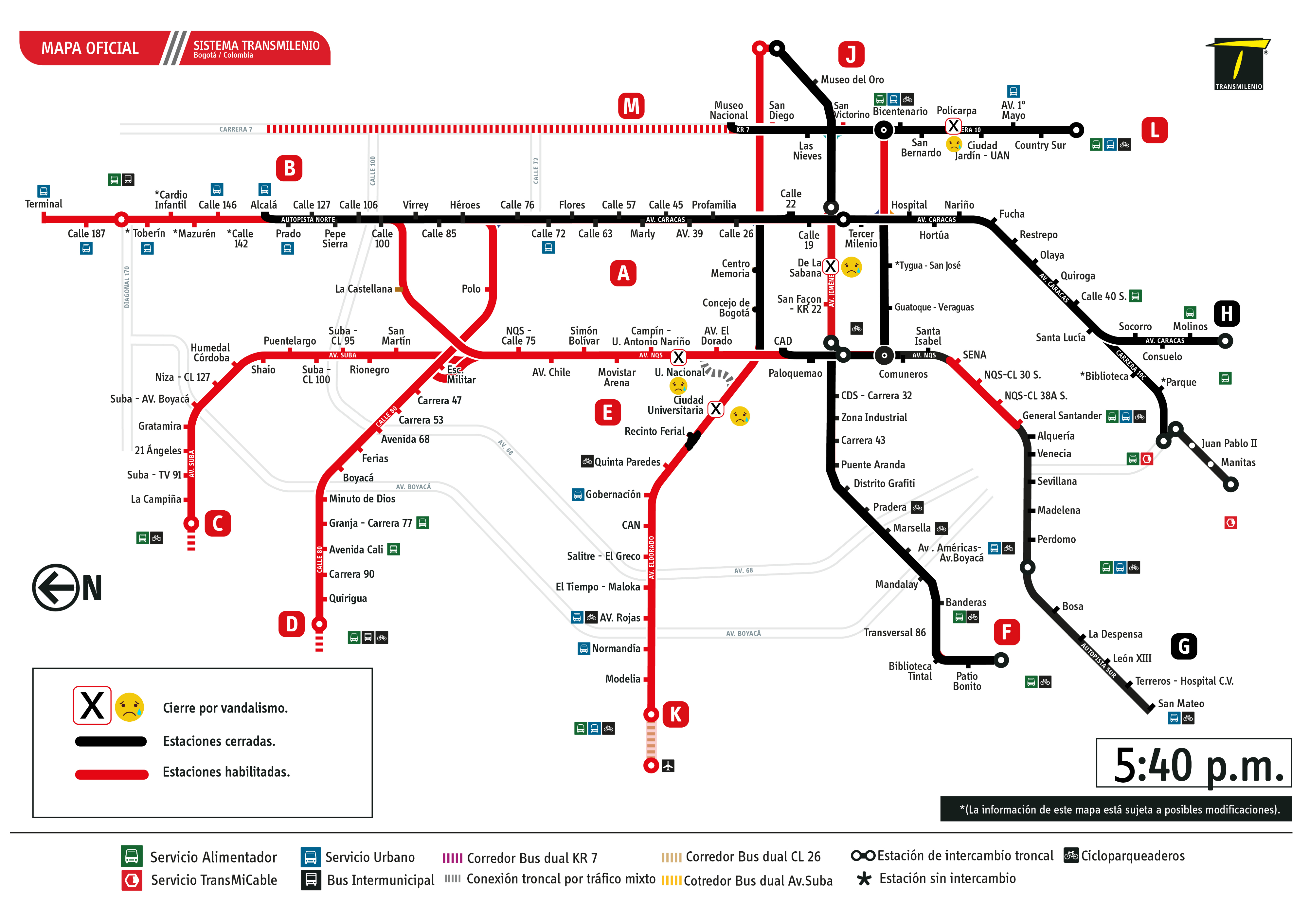 Mapa de TransMilenio con estaciones habilitadas