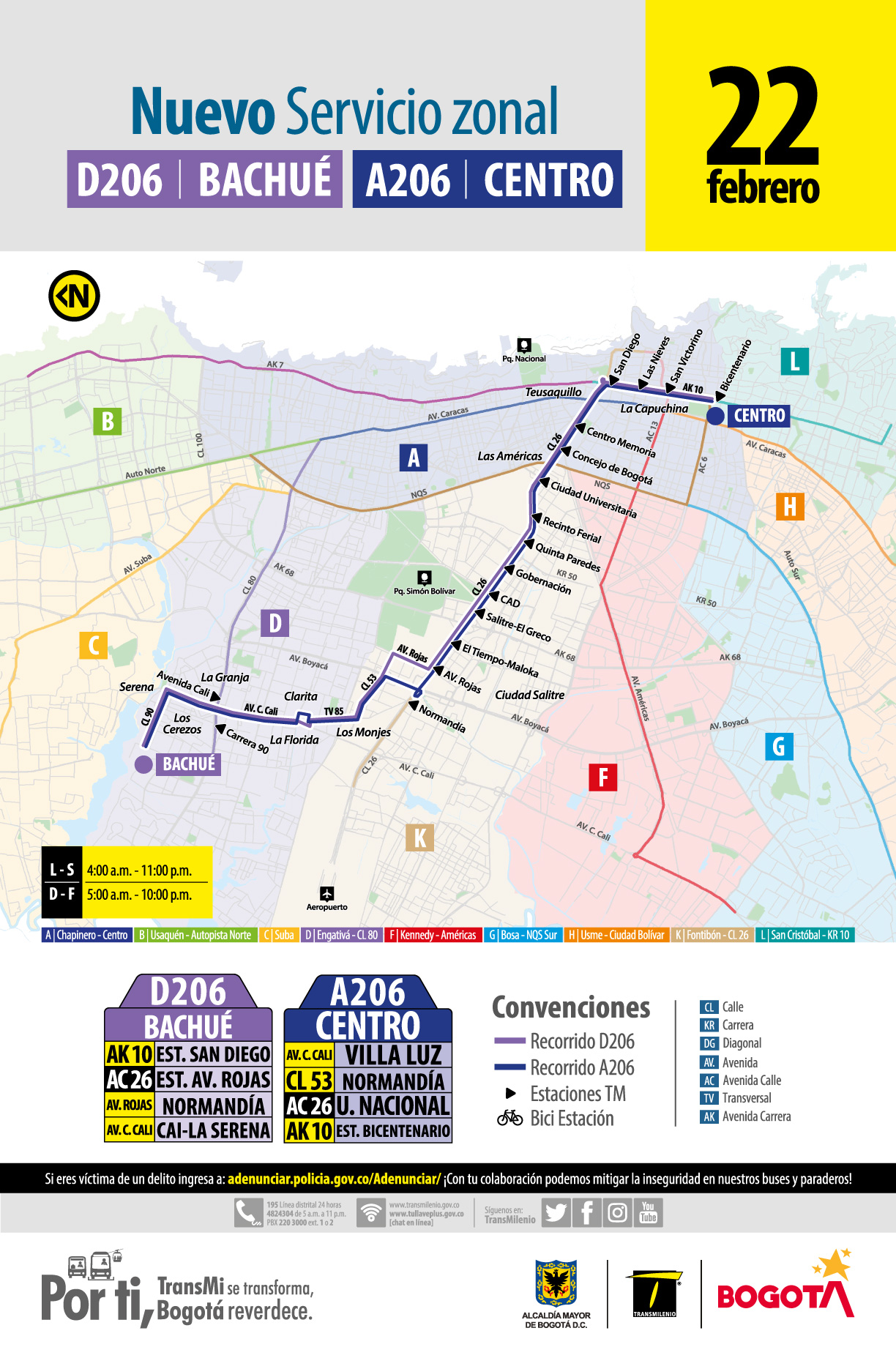 Mapa de la ruta D206 Bachué- A206 Centro