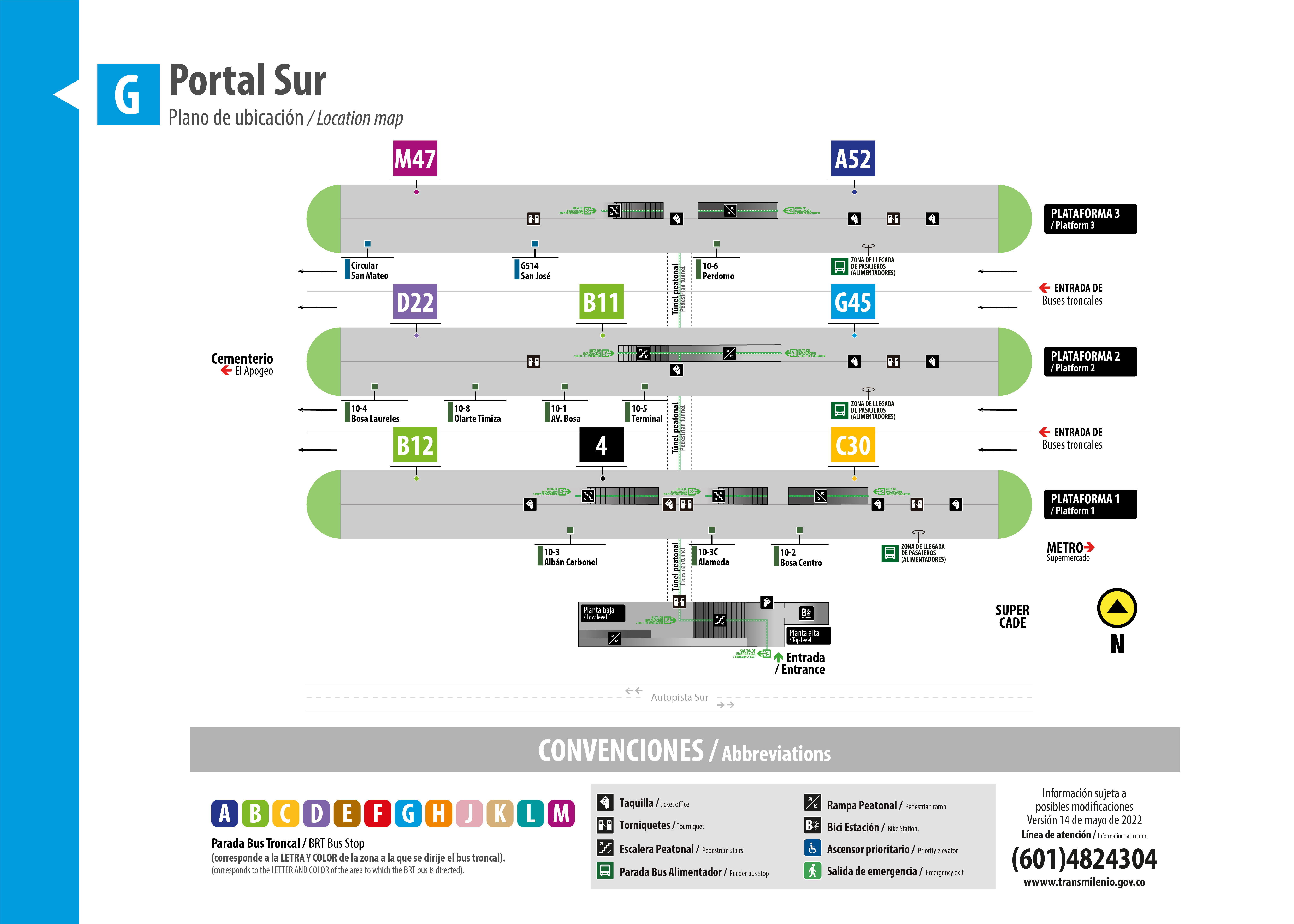 Plano de estación Portal Sur