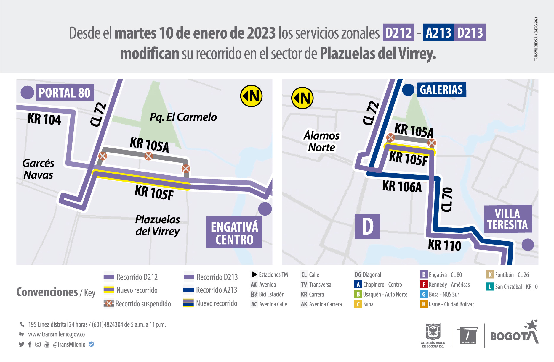 Rutas zonales D212 y D213 - A213 ajustan su trazado en Plazuelas del Virrey