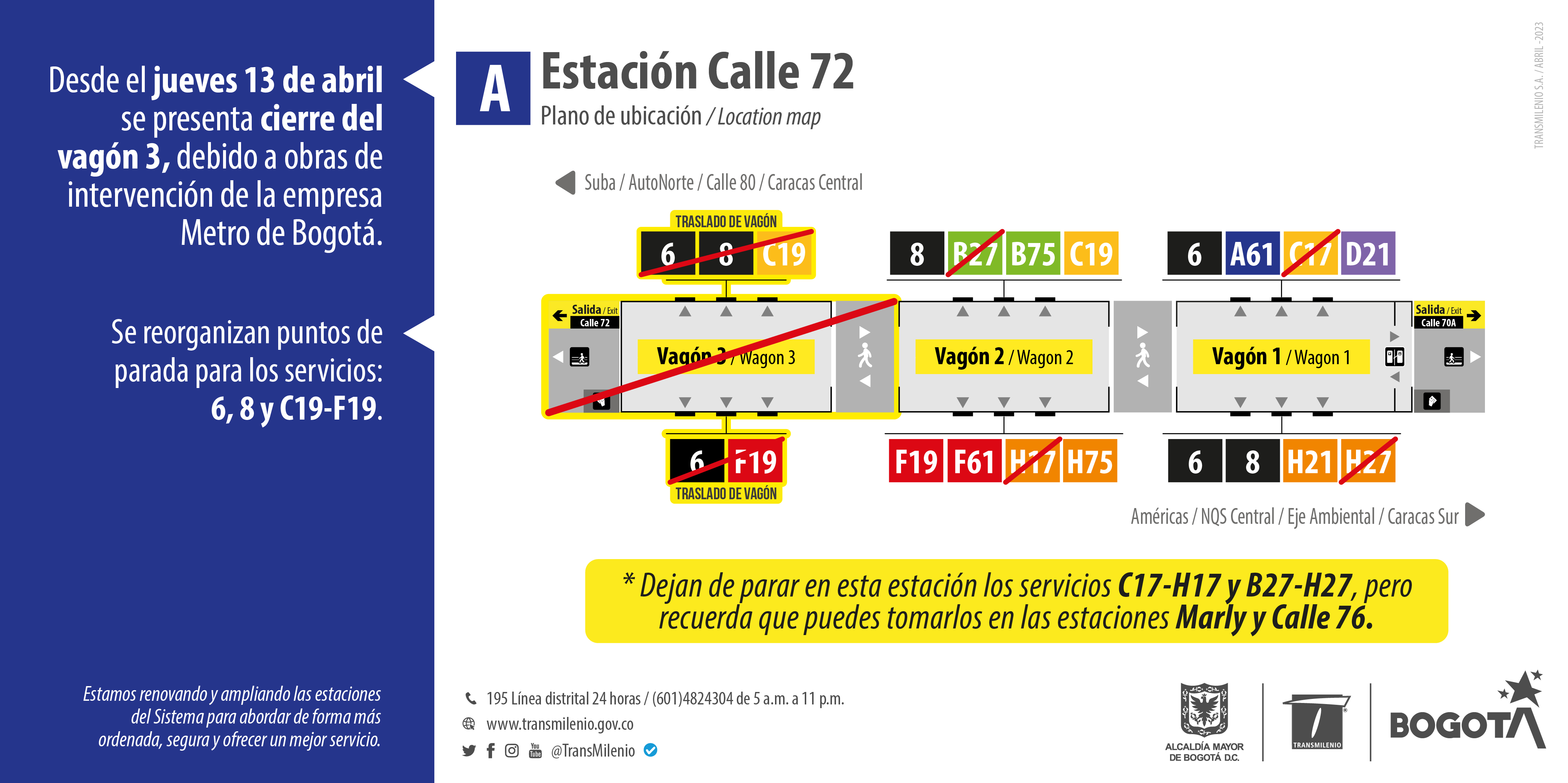 Estación Calle 72 tendrá modificaciones por obras de la Primera Línea del Metro de Bogotá