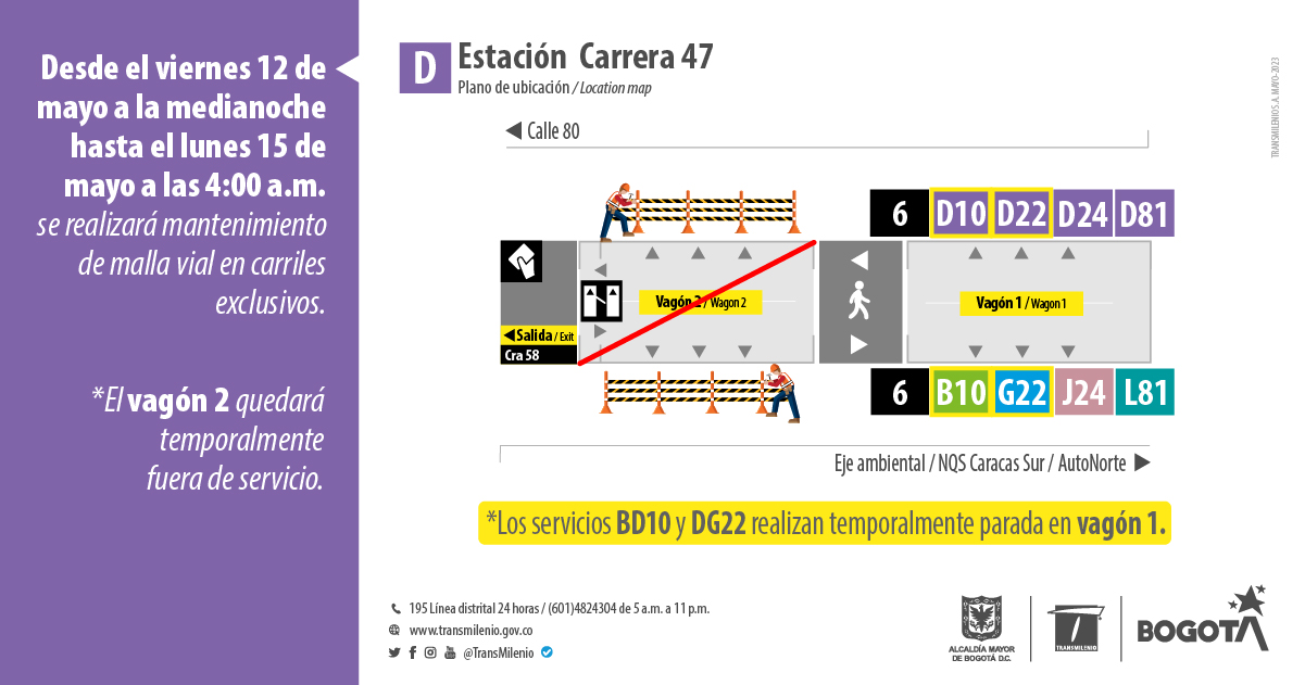 Vagón 1 cerrará estación Carrera 47