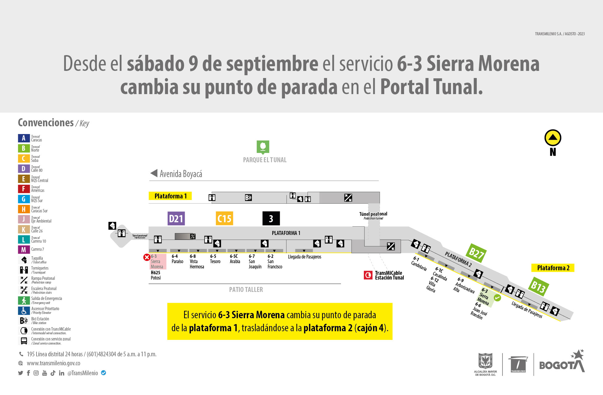 Servicio 6-3 Sierra Morena cambia su punto de parada en el Portal Tunal