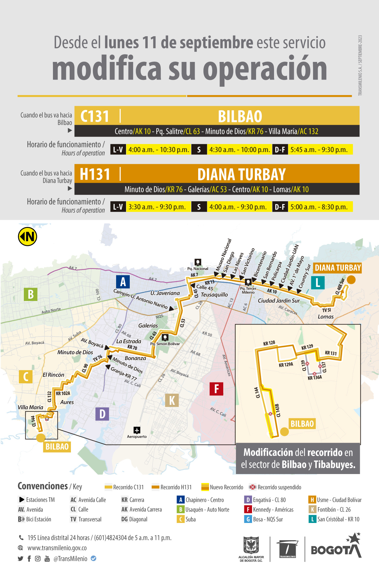 Ruta zonal C131 Bilbao - H131 Diana Turbay modifica su operación