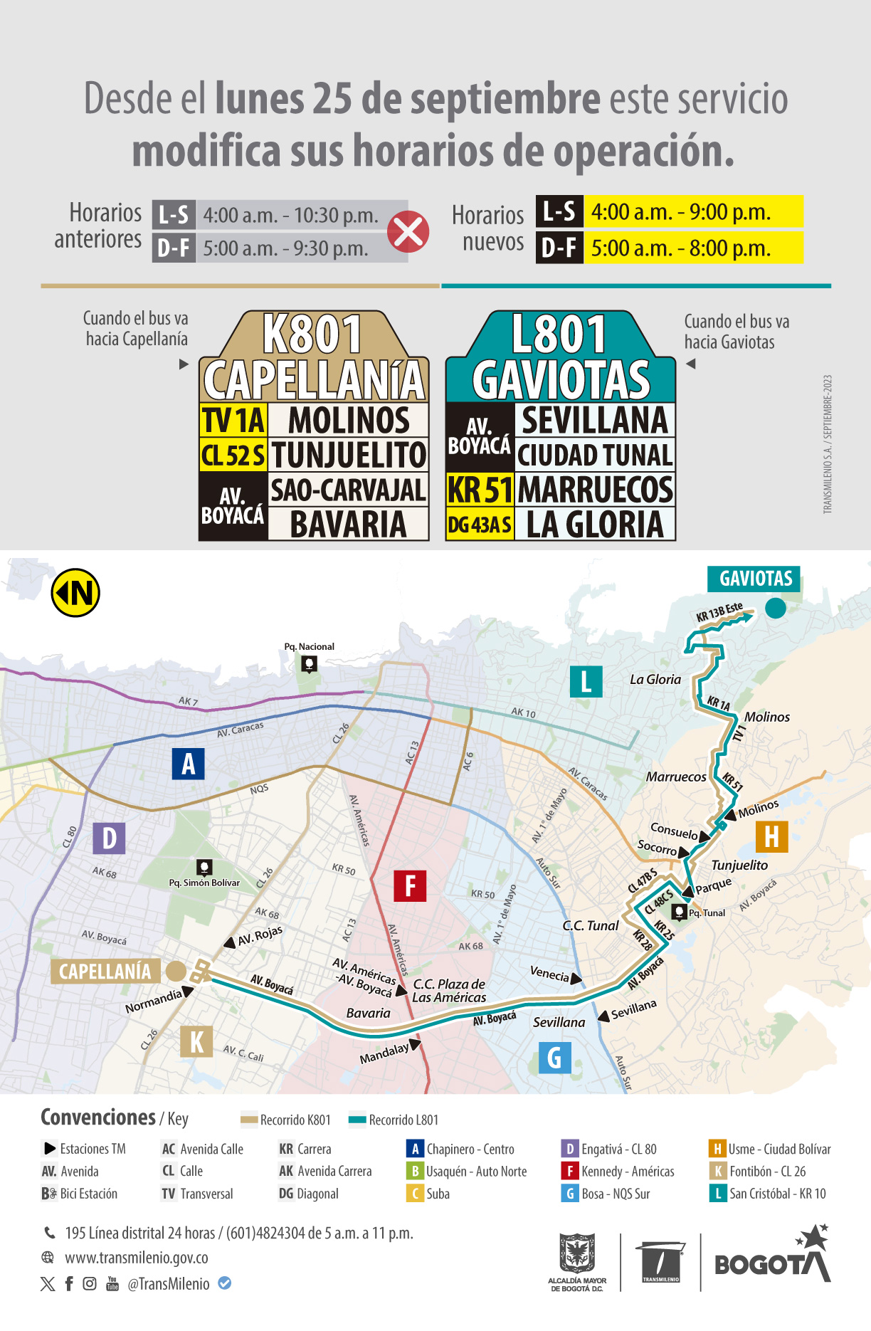 Ruta zonal K801 Capellanía - L801 Gaviotas modifica su horario