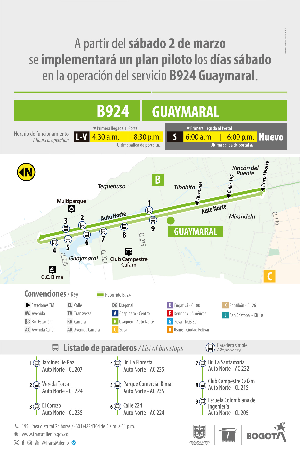 Servicio B924 Guaymaral hará plan piloto los sábados