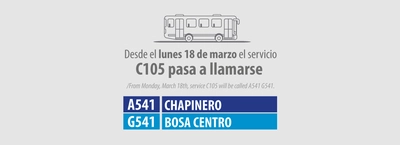 Servicio zonal C105 cambia de nombre y extiende su recorrido hasta Bosa Centro
