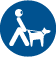 Símbolo: Persona con discapacidad visual lleva del collar a su perro lazarillo