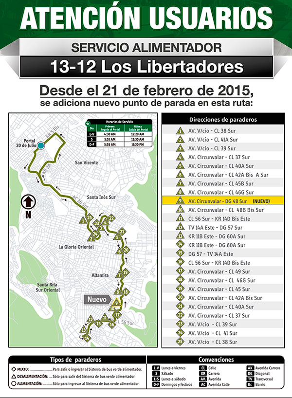Cambios operacionales ruta alimentadora 13-12 Los Libertadores