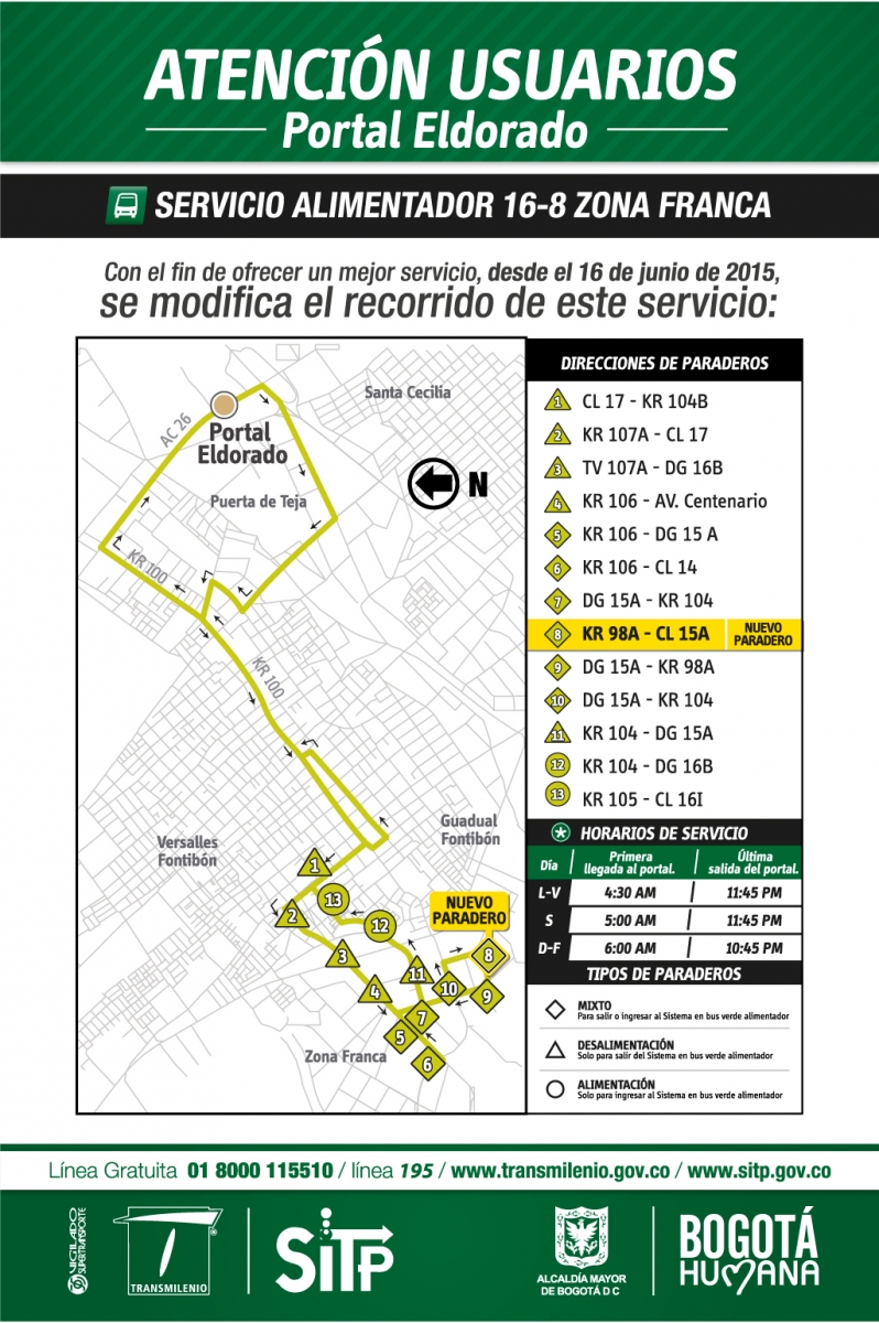Cambios operacionales ruta 16-8 Zona Franca