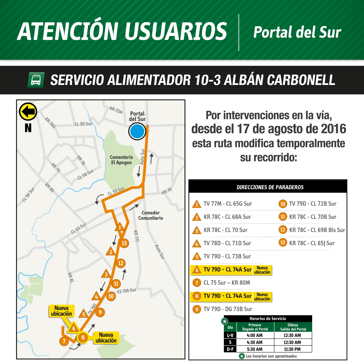 Servicio Alimentador 10- 3 Albán Carbonell presenta ajustes en sus paradas