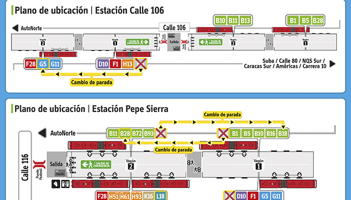 Estaciones Calle 106, Pepe Sierra, Calle 127 y Universidades presentan cambios en sus puntos de parada