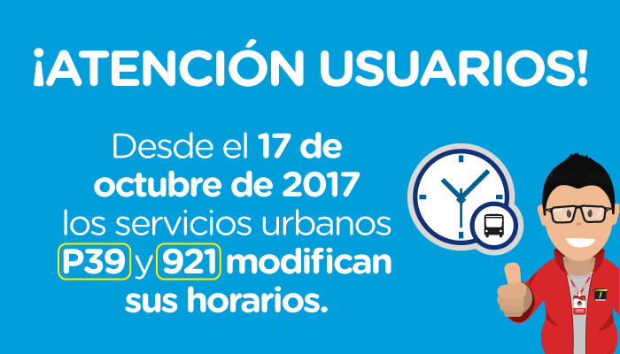 Los servicios urbanos P39 y 921 modifican sus horarios