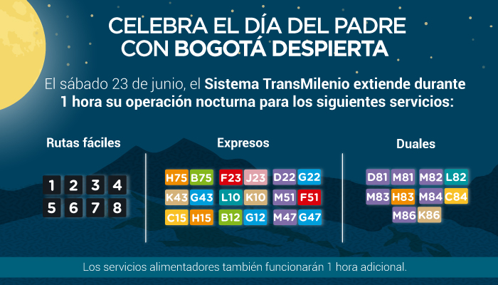 Se extiende 1 hora de operación en algunos servicios por Bogotá Despierta 