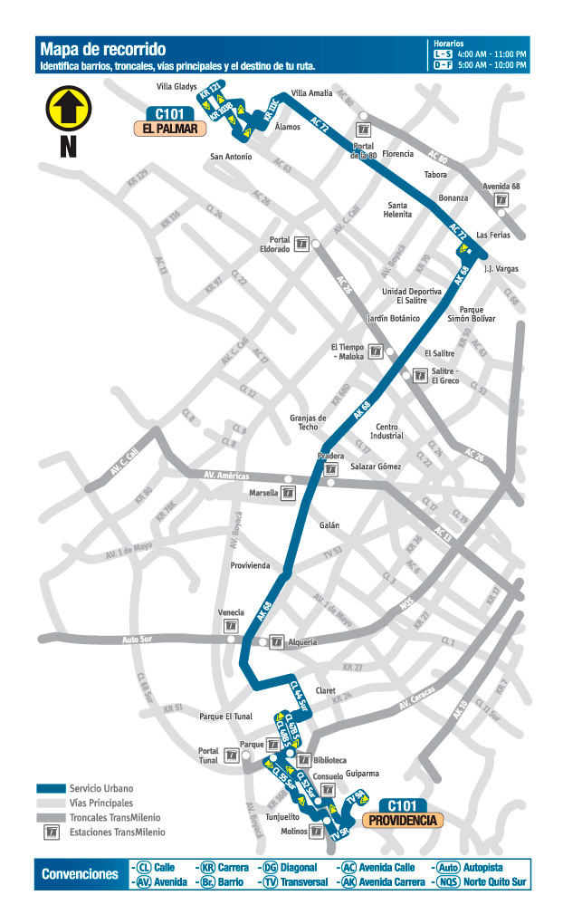 Mapa del recorrido ruta zonal C101