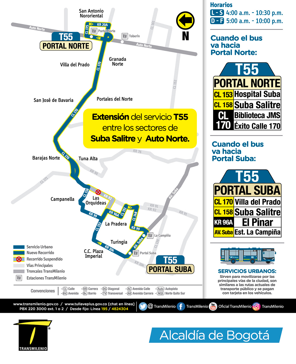 Información de la ruta urbana T55