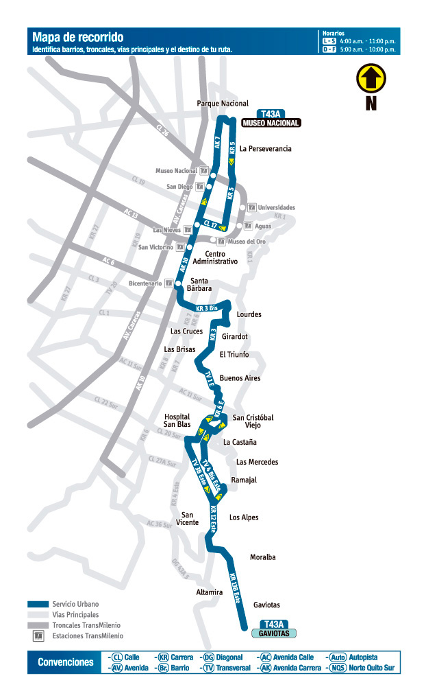 Mapa de la ruta urbana T43A