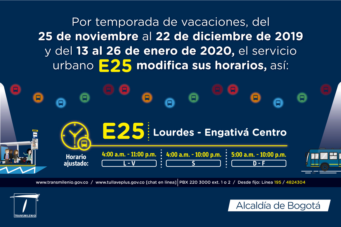 E25 Lourdes Engativá Centro horario ajustado para navidad