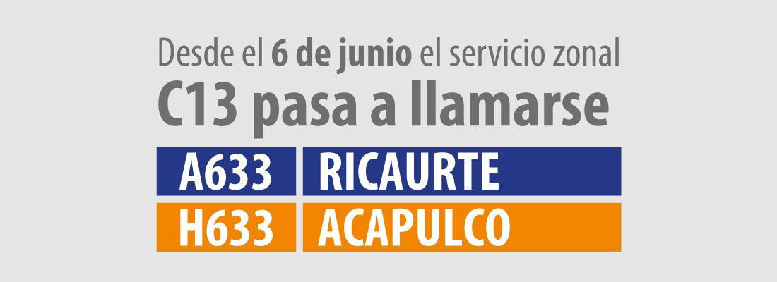 Ruta zonal C13 pasa a llamarse A633 Ricaurte H633 Acapulco